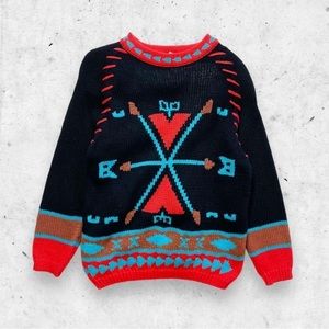 Vtg 90s NOS W/Tags Exclusive Imports Sweater, Southwestern Aztec, Shoulder Pads